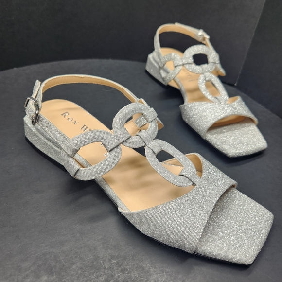 Ron White Dress Sandals 7 Silver Glitter Beverly Wedding Made Italy New $495 - Picture 3 of 15